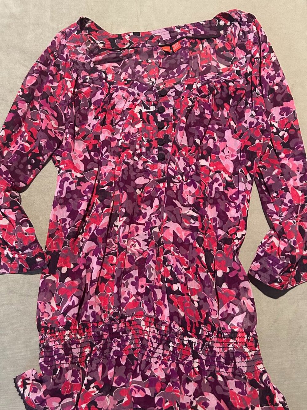 ESPIRIT Flowery Pink & Purple Sheer Top Cinch Waist Size S